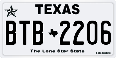 TX license plate BTB2206