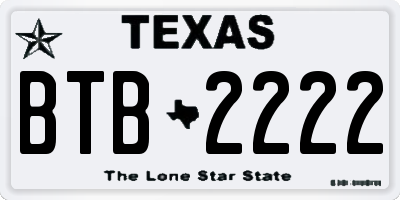 TX license plate BTB2222