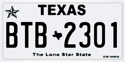 TX license plate BTB2301