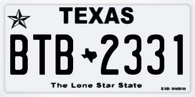 TX license plate BTB2331