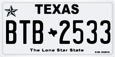 TX license plate BTB2533