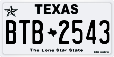 TX license plate BTB2543