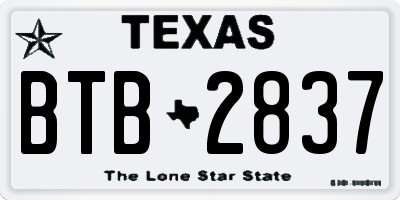 TX license plate BTB2837