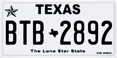 TX license plate BTB2892