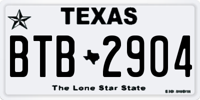 TX license plate BTB2904