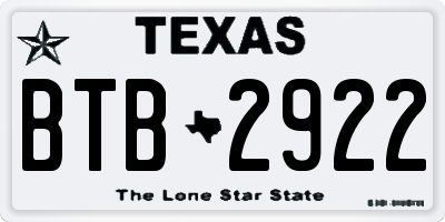 TX license plate BTB2922