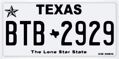 TX license plate BTB2929