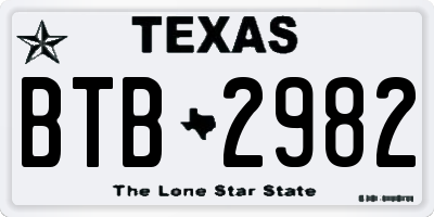 TX license plate BTB2982
