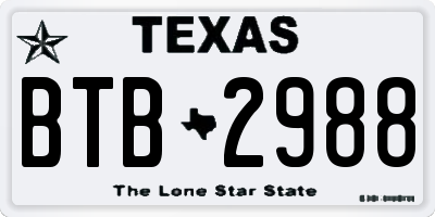 TX license plate BTB2988