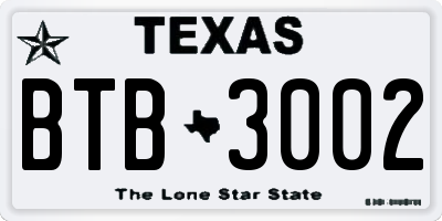TX license plate BTB3002