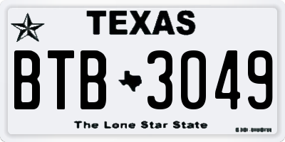 TX license plate BTB3049