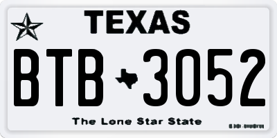 TX license plate BTB3052