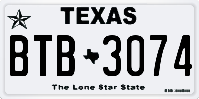 TX license plate BTB3074