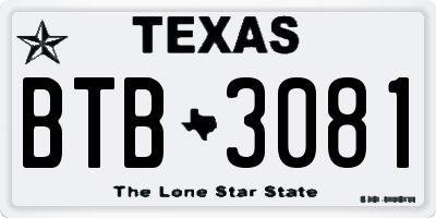 TX license plate BTB3081