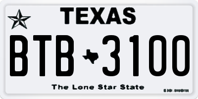 TX license plate BTB3100