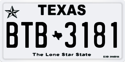 TX license plate BTB3181