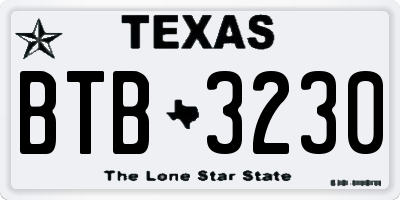 TX license plate BTB3230