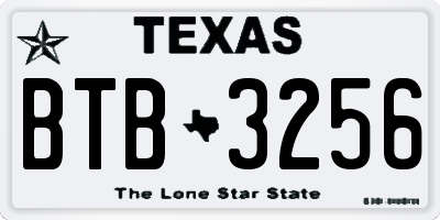 TX license plate BTB3256