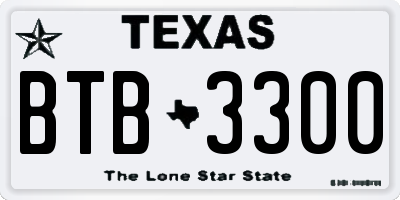 TX license plate BTB3300