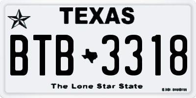 TX license plate BTB3318