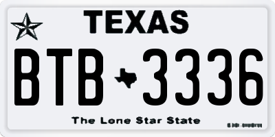 TX license plate BTB3336