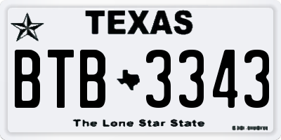 TX license plate BTB3343