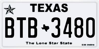 TX license plate BTB3480