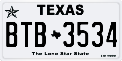 TX license plate BTB3534