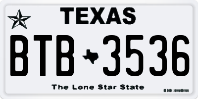 TX license plate BTB3536