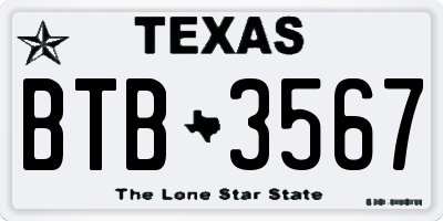TX license plate BTB3567