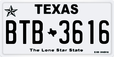 TX license plate BTB3616