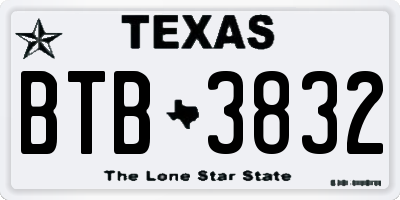 TX license plate BTB3832