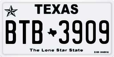 TX license plate BTB3909