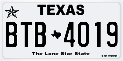 TX license plate BTB4019