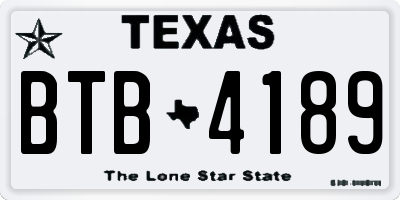 TX license plate BTB4189