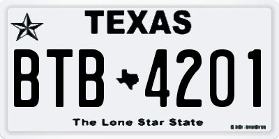 TX license plate BTB4201