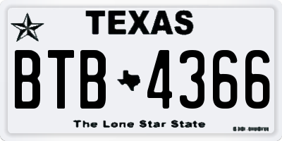 TX license plate BTB4366