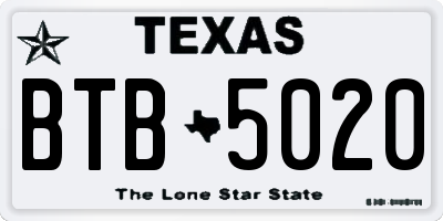 TX license plate BTB5020