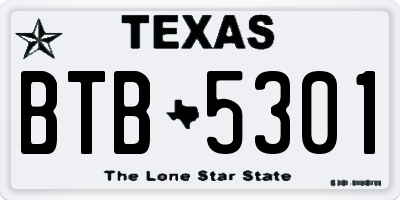 TX license plate BTB5301