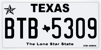 TX license plate BTB5309