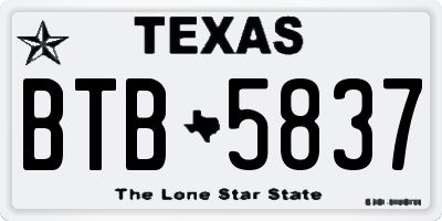 TX license plate BTB5837