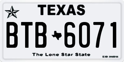 TX license plate BTB6071