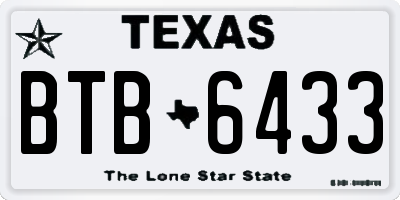 TX license plate BTB6433