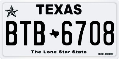 TX license plate BTB6708
