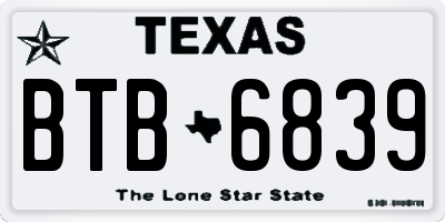 TX license plate BTB6839