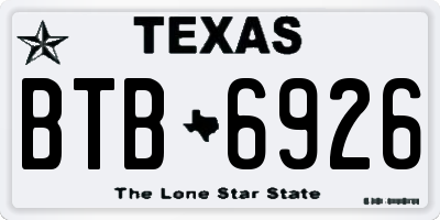TX license plate BTB6926