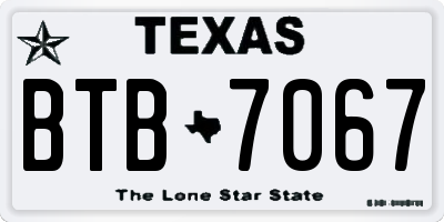 TX license plate BTB7067