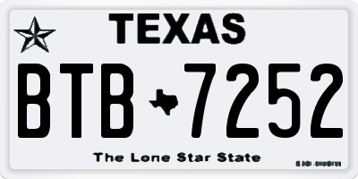 TX license plate BTB7252