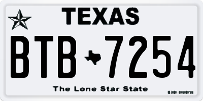 TX license plate BTB7254