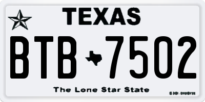 TX license plate BTB7502